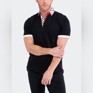 Maceoo Paris Men’s Short Sleeve Polo in Black/White/Red Size M